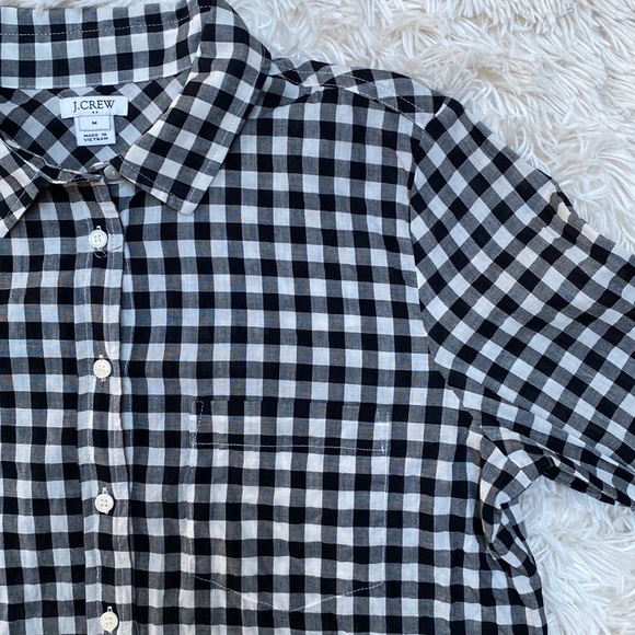 J. Crew Factory Check Tie Hem Button Down Shirt 💗 Black & White - Picture 7 of 13